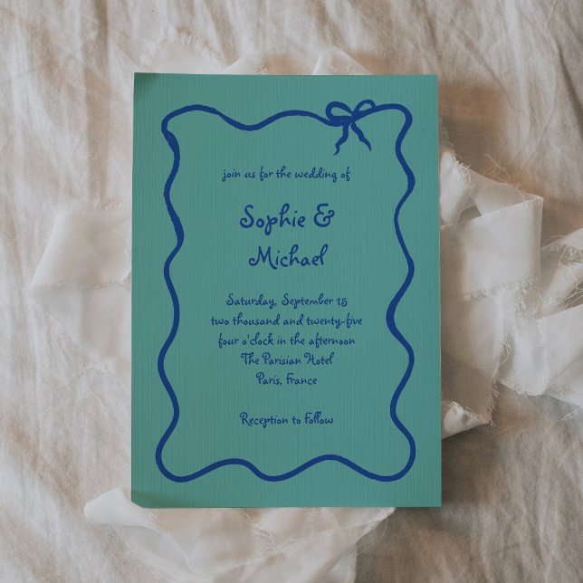 Invitation Amour | Mariage bleu et Turquoise français à la co (Créateur téléchargé)