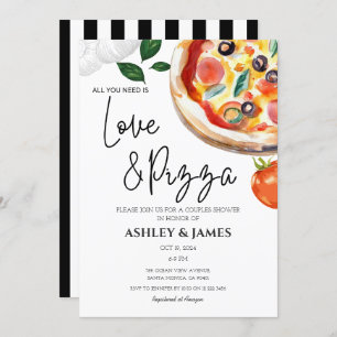 Invitation Amour moderne & Pizza Couples Fête des mariées Mar