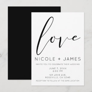 Invitation Amour Noir & Blanc Mariage Minimaliste Moderne
