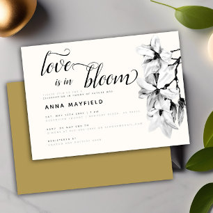 Invitation Amour noir blanc moderne Magnolia dans la nuptiale