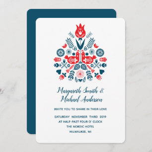 Invitation Amour nordique en rouge et bleu   MARIAGE