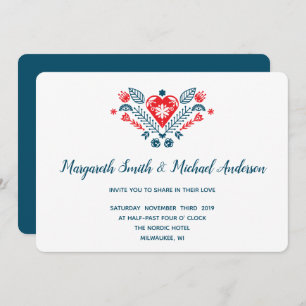 Invitation Amour nordique en rouge et bleu   MARIAGE