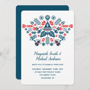 Invitation Amour nordique en rouge et bleu   MARIAGE