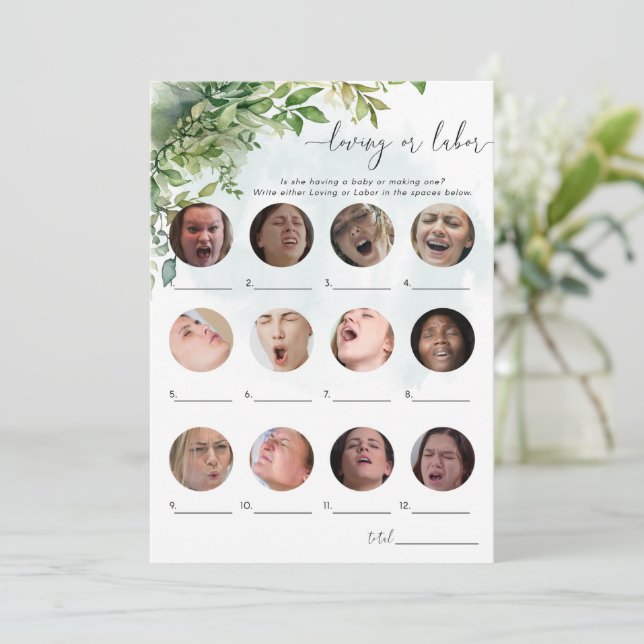 Invitation Amour ou travail Baby shower de verdure Jeu (Debout devant)