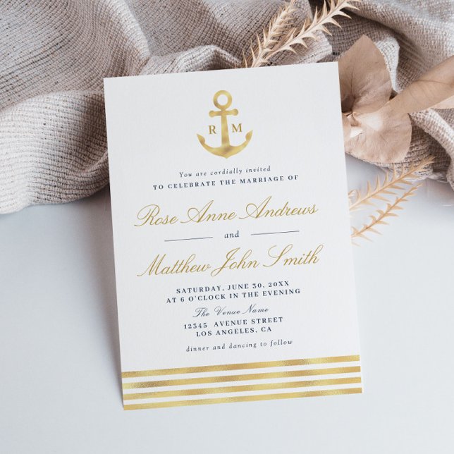 Invitation Amour par la mer or ancre marine mariage nautique (Créateur téléchargé)