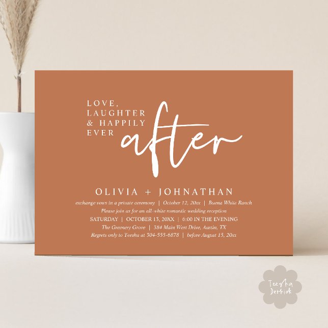 Invitation Amour, Rire Et Heureux Jamais Après La Réception (Love, Laughter And Happily Ever After Reception Modern Minimalist Invitation Card PDF Copper Brown)