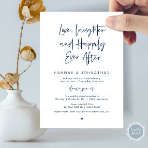Invitation Amour, Rires, Bleu Marine, Mariage Fuite Party