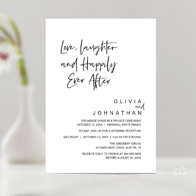 Invitation Amour, Rires et Pour Toujours, Moderne (Love, Laughter and Happily Ever After, Modern Boho Wedding Invitation Card PDF Black White)