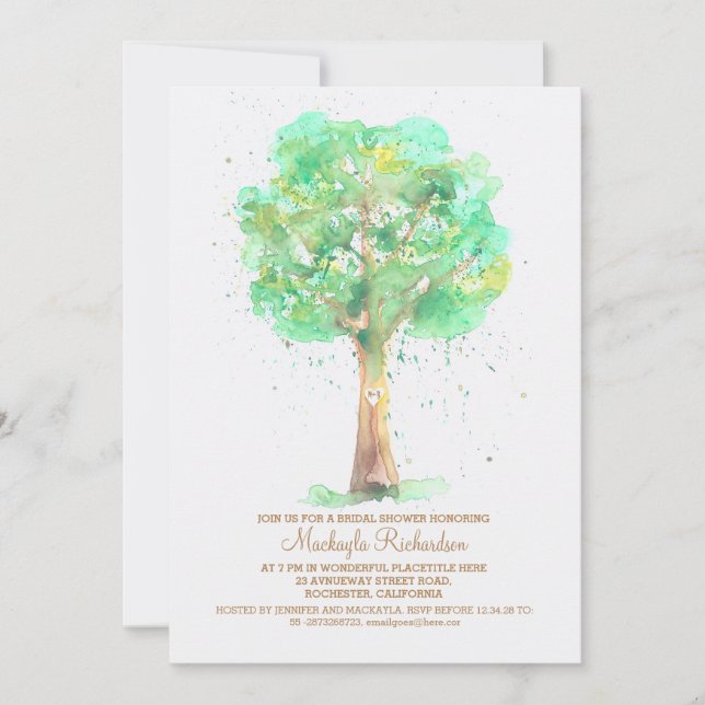 Invitation Amour romantique Arbre Fête des mariées aquarelle (Devant)