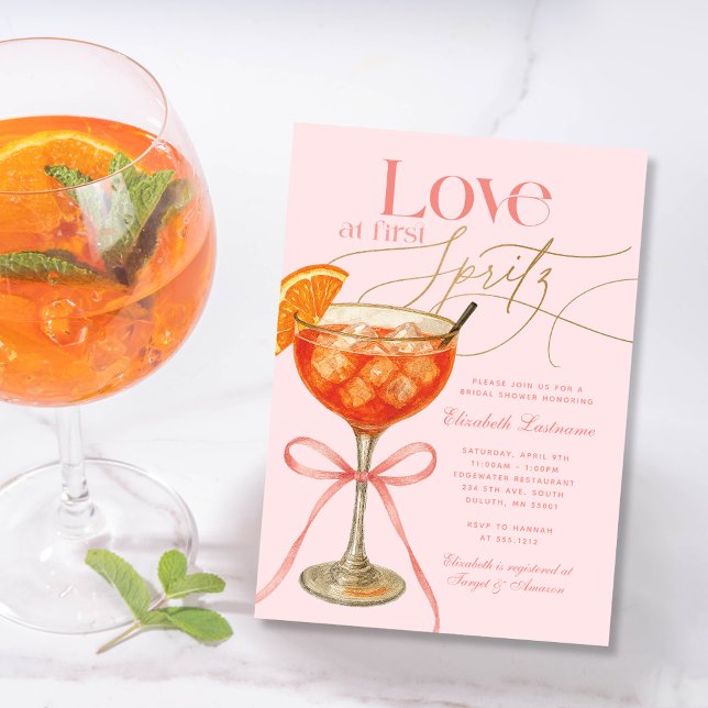 Invitation Amour Rose à Premier Spritz à la Fête de Fiançaill (Elegant Pink Orange Aperol Spritz Bridal Shower Invitation)