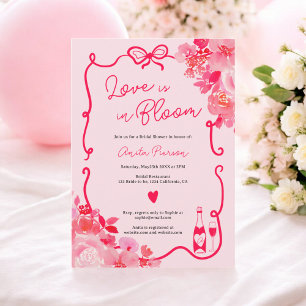 Invitation Amour rose en fleurs gribouillis fleuris douche nu