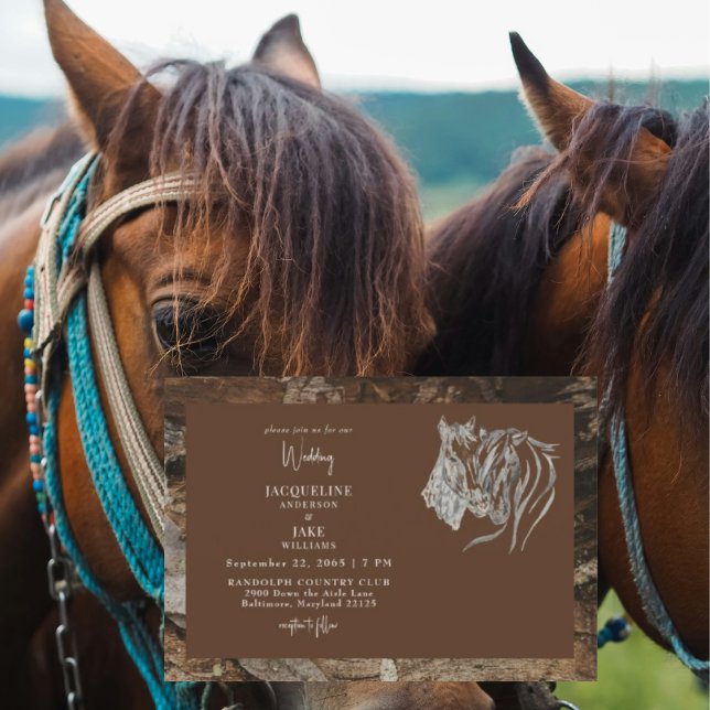Invitation Amour rustique chevaux se câlinant mariage en bois (Créateur téléchargé)