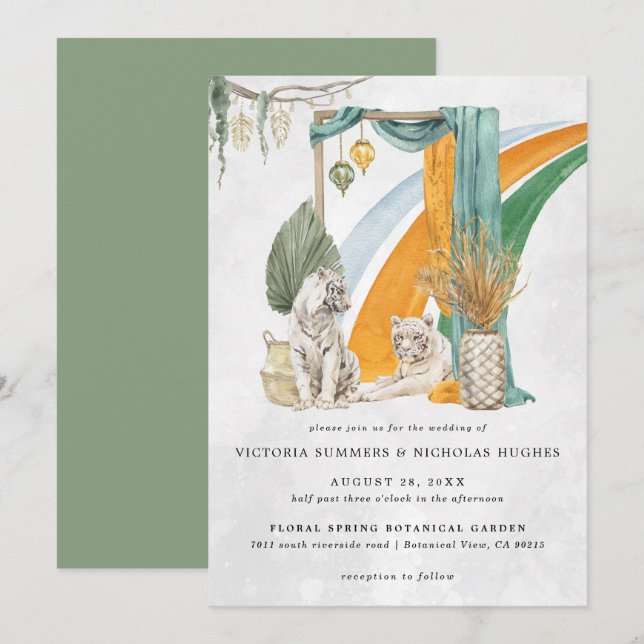 Invitation Amour Sauvage | Mariage Bohème Macramé de Verdure  (Devant / Derrière)