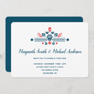 Invitation Amour scandinave en rouge et bleu   MARIAGE