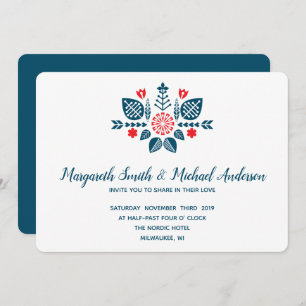 Invitation Amour scandinave en rouge et bleu MARIAGE