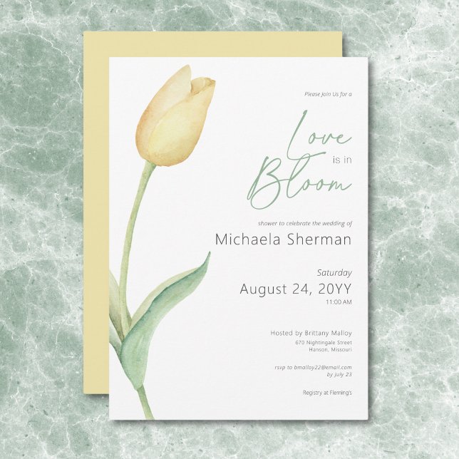 Invitation Amour Tulipe Jaune Moderne Dans Douche Fleurie (Modern Yellow Tulip Love In Bloom Shower Invitation)