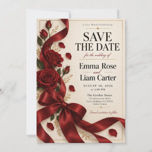 Invitation Amour Vaut d'être Célébré Ruban Rouge Save the Dat