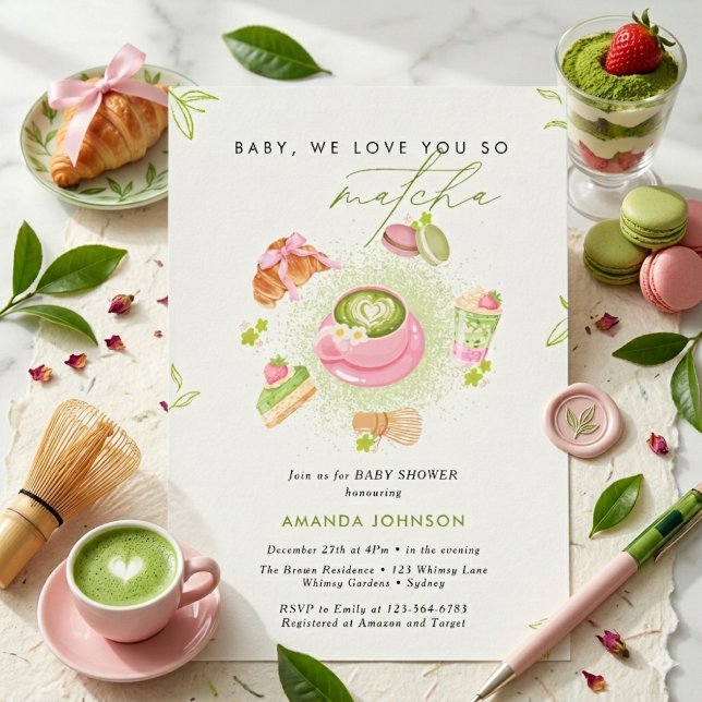 Invitation Amour Vert Moderne vous aime tellement Bébé Matcha (Créateur téléchargé)