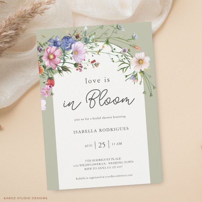 Invitation Amour Vert Sauge en Fleur Robe de Mariée Shower (The front of the invitation is shown at 5x7-inch size. Choose size, paper, + corner style.)