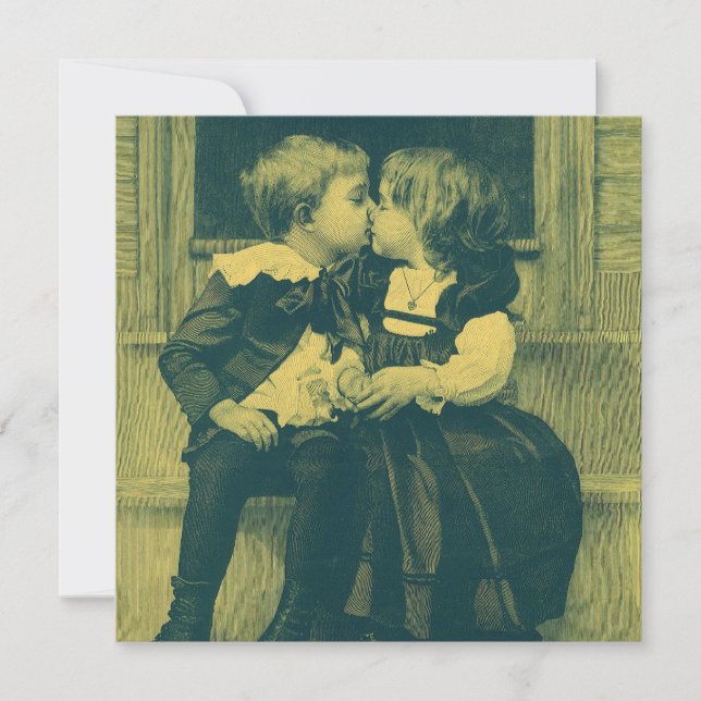 Invitation Amour vintage et Romance, Enfants Baiser Invitatio (Devant)