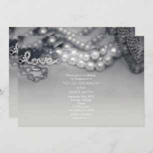 Invitation Amour Vintage Glam Black & White Pearls Mariage