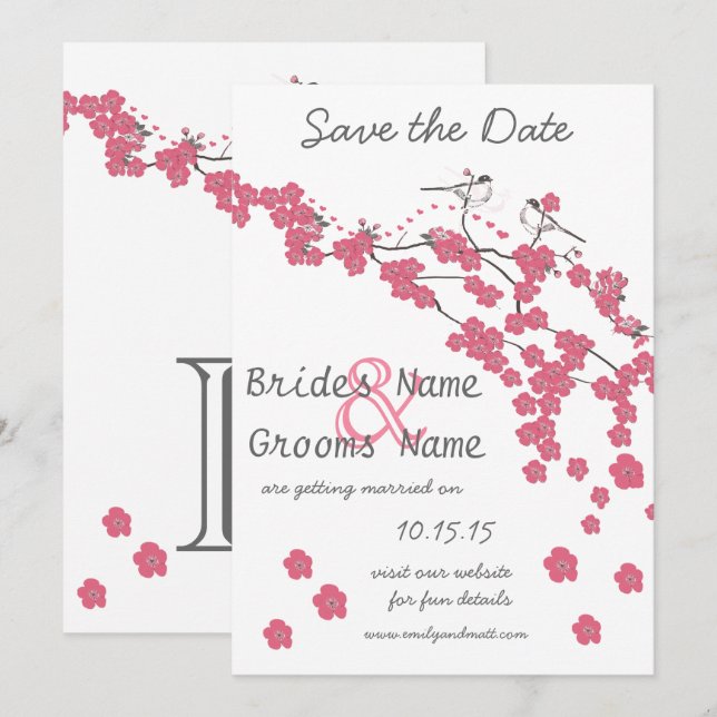 Invitation Amour Vintage Oiseau Cerisier Fleur Sauvegarder la (Devant / Derrière)