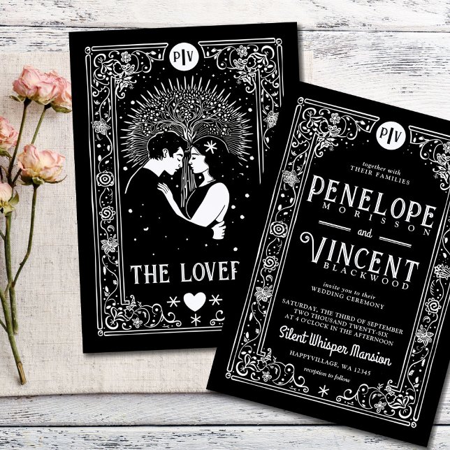 Invitation Amoureux cosmiques | Mariage Tarot (Créateur téléchargé)