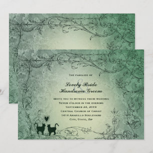 Invitation Amoureux de les chats Ornate Green Vintage Mariage