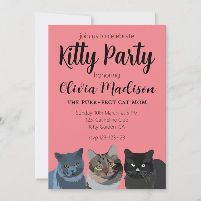 Invitation Amoureux des chats Purrfect Chat Maman Kitty Party (Devant)