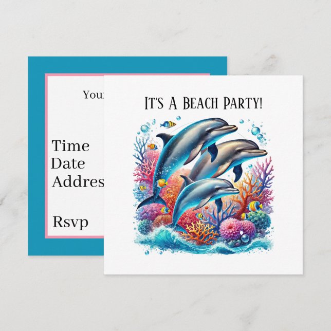 Invitation Amoureux mignons de dauphins fêtent  (Devant / Derrière)
