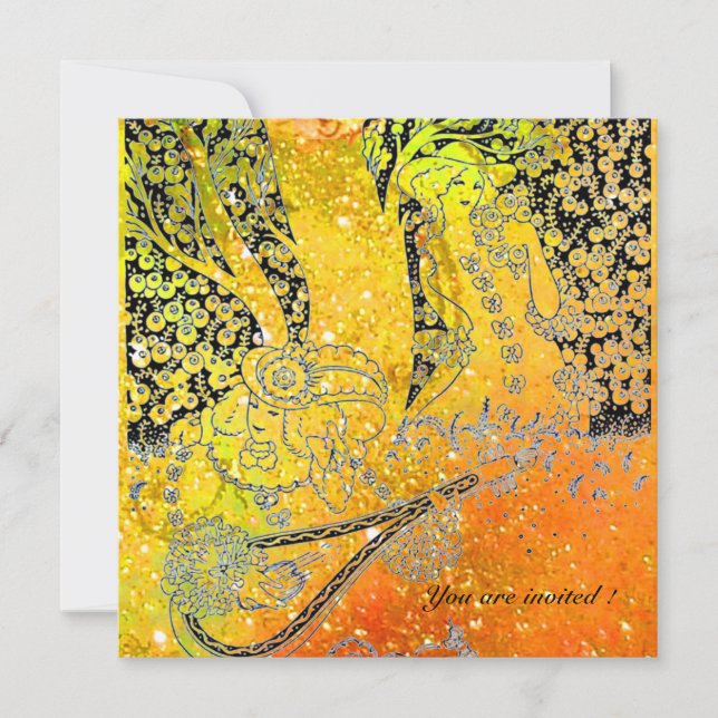 INVITATION AMOUREUX ROMANTIQUES, ROMANCE EN ORANGE JAUNE (Devant)