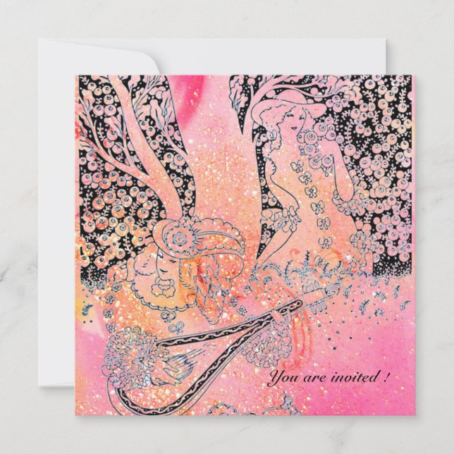 INVITATION AMOUREUX ROMANTIQUES, ROMANCE EN ROSE FUCHSIA PAIL (Devant)