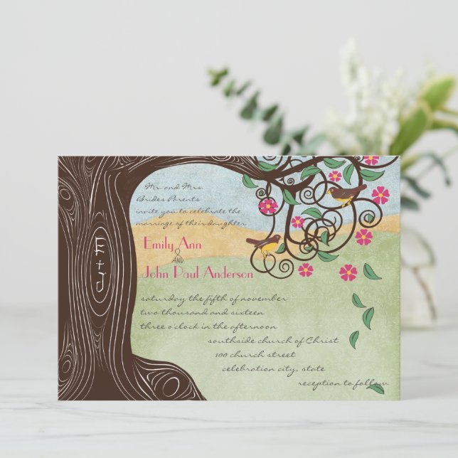 Invitation Amoureux Rustique Arbre Cerisier Fleur Mignons Ins (Debout devant)