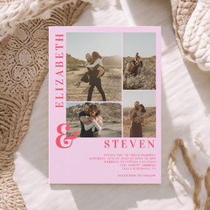 Invitation Ampersan rose rouge moderne et 5 mariage de grille