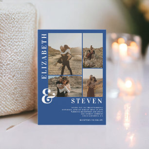 Invitation Ampersand bleu moderne 5 mariage de grille photo