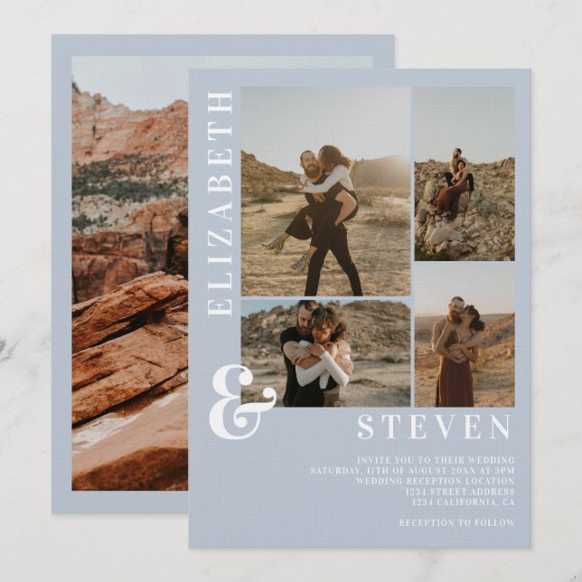 Invitation Ampersand bleu pastel moderne 5 mariage de grille  (Devant / Derrière)