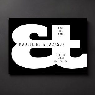 Invitation Ampersand Bold Typographie noir Enregistrer la dat