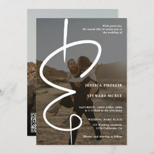 Invitation Ampersand chic photo calligraphie Qr code mariage