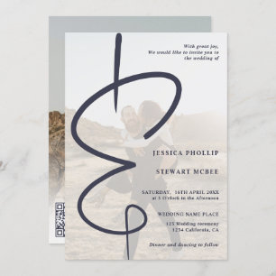Invitation Ampersand chic photo marine bleu Qr code mariage