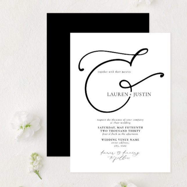 Invitation Ampersand de calligraphie moderne Mariage noir bla (Créateur téléchargé)