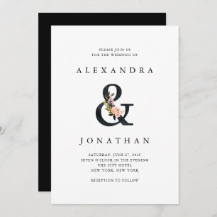Invitation Ampersand élégant   Mariage noir et blanc