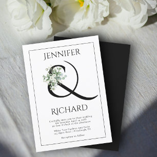 Invitation Ampersand, fleurs blanches et mariage eucalyptus