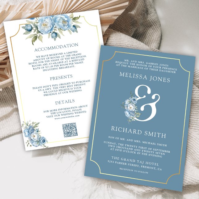 Invitation Ampersand floral bleu poussiéreux en un seul Maria (Créateur téléchargé)