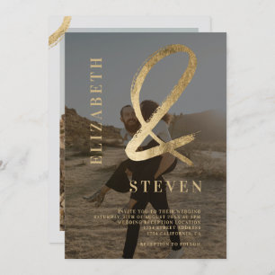 Invitation Ampersand gris or moderne noms 2 mariage photo