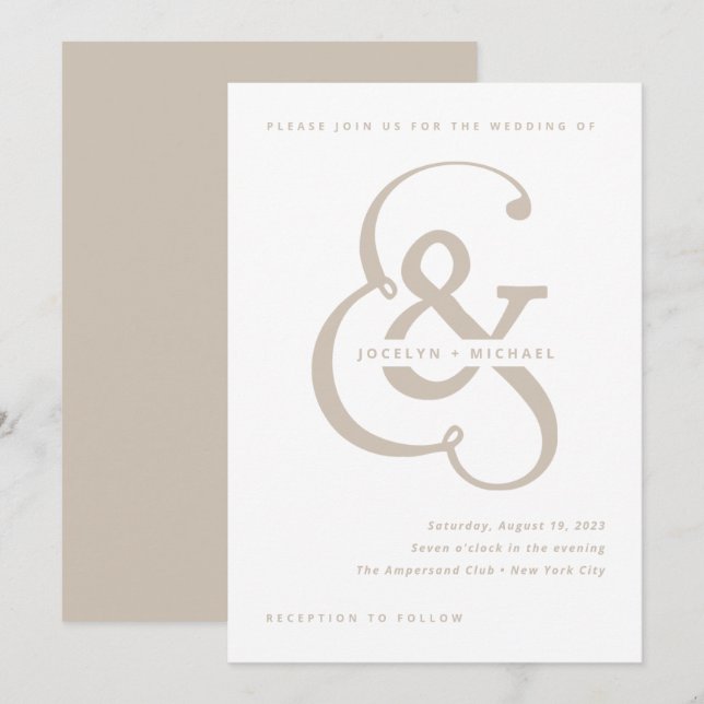 Invitation Ampersand lunaire | Mariage blanc et beige (Devant / Derrière)