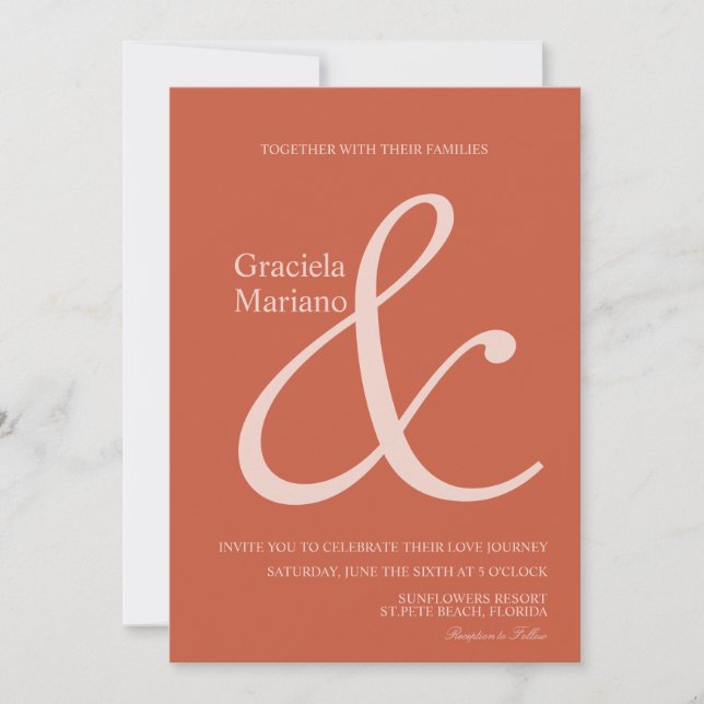Invitation Ampersand Mariage en terre cuite rose (Devant)