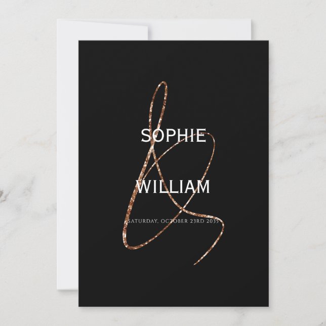 Invitation Ampersand moderne minimaliste Mariage noir (Devant)