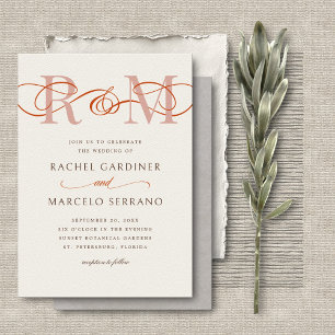 Invitation Ampersand Monogram Terracotta QR Code Mariage