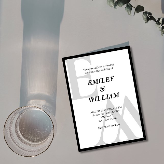 Invitation ampersand Monogramme initial noir et blanc mariage (Créateur téléchargé)