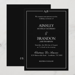 Invitation Ampersand Monogramme Minimaliste Classique Noir Bl